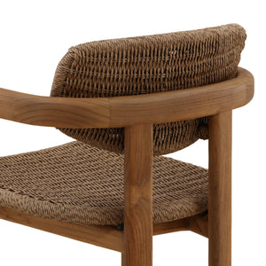 Light Brown Wicker and Teak Outdoor Dining Chair