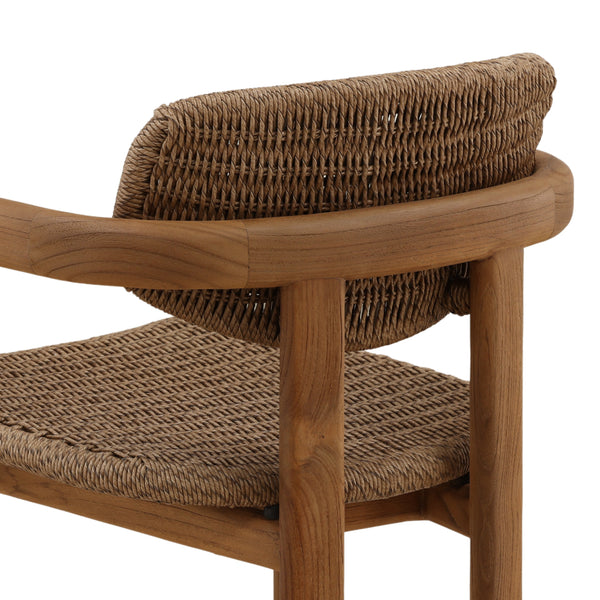 Light Brown Wicker and Teak Outdoor Dining Chair