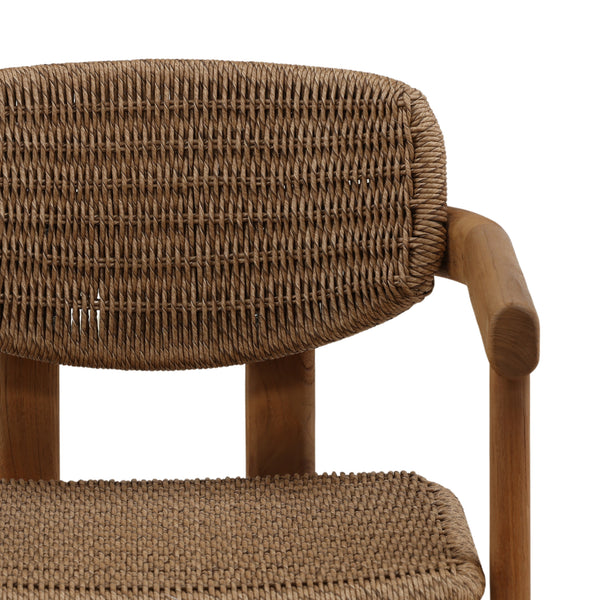 Light Brown Wicker and Teak Outdoor Dining Chair