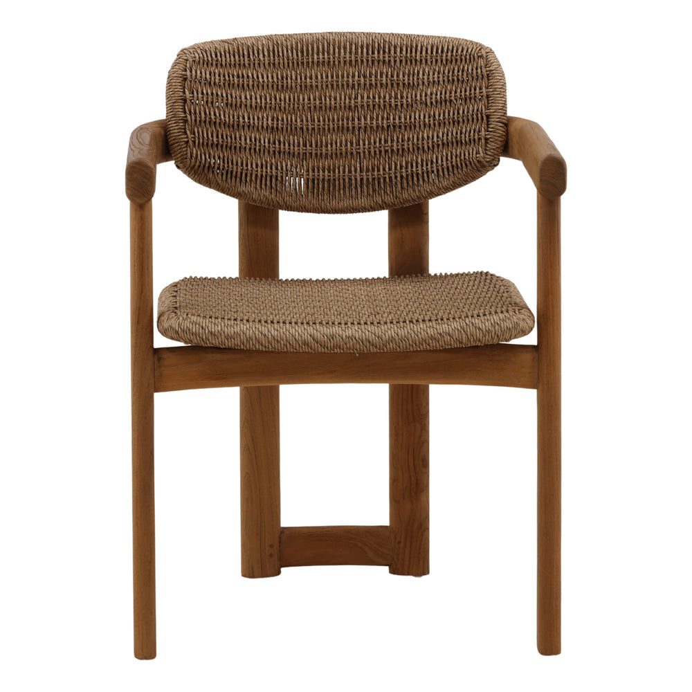 Light Brown Wicker and Teak Outdoor Dining Chair