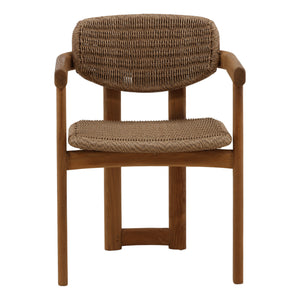 Light Brown Wicker and Teak Outdoor Dining Chair