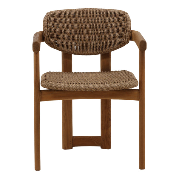 Light Brown Wicker and Teak Outdoor Dining Chair