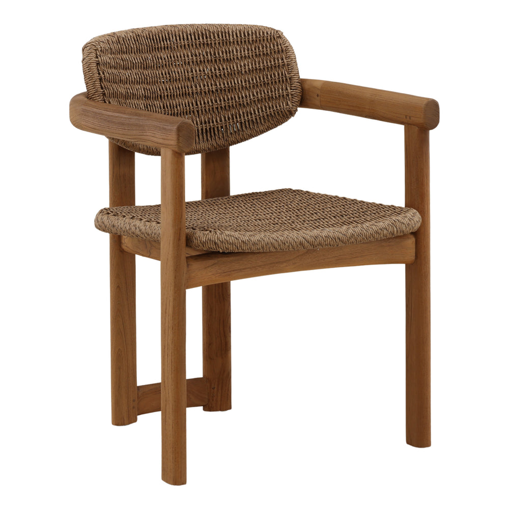 Light Brown Wicker and Teak Outdoor Dining Chair