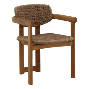 Light Brown Wicker and Teak Outdoor Dining Chair