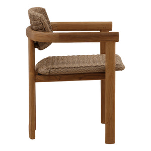Light Brown Wicker and Teak Outdoor Dining Chair