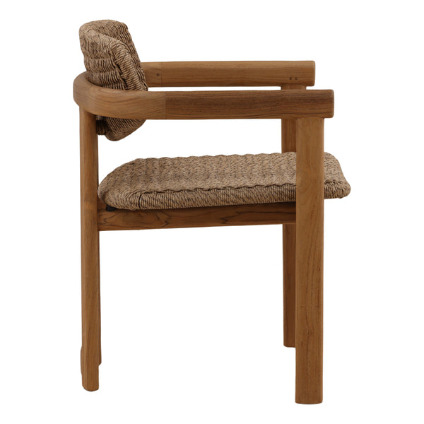 Light Brown Wicker and Teak Outdoor Dining Chair