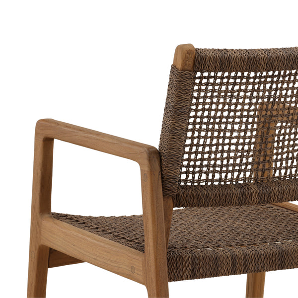Pair of Wicker and Teak Outdoor Dining Chairs