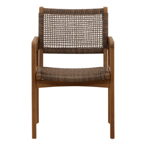 Pair of Wicker and Teak Outdoor Dining Chairs