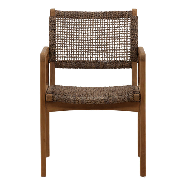 Pair of Wicker and Teak Outdoor Dining Chairs