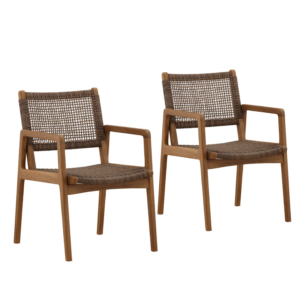Pair of Wicker and Teak Outdoor Dining Chairs
