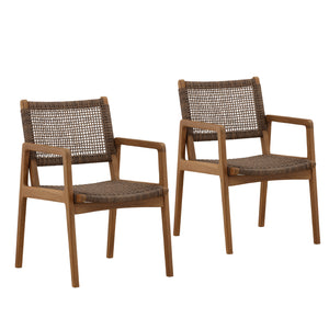 Pair of Wicker and Teak Outdoor Dining Chairs