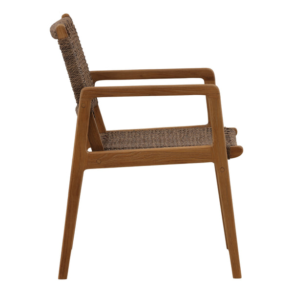 Pair of Wicker and Teak Outdoor Dining Chairs
