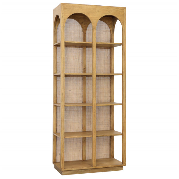 Mindi Wood and Slim Rattan Bookcase