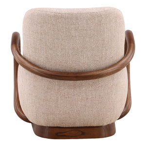 Tweed Fabric and Mindi Wood Lounge Chair