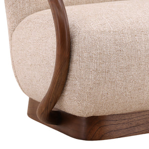 Tweed Fabric and Mindi Wood Lounge Chair