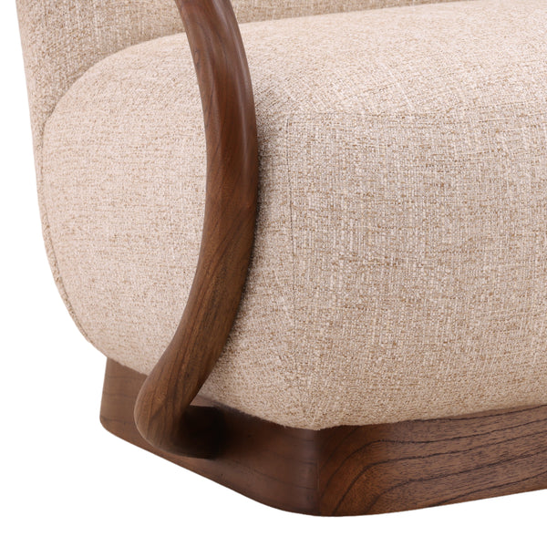 Tweed Fabric and Mindi Wood Lounge Chair