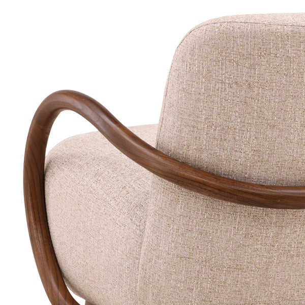 Tweed Fabric and Mindi Wood Lounge Chair