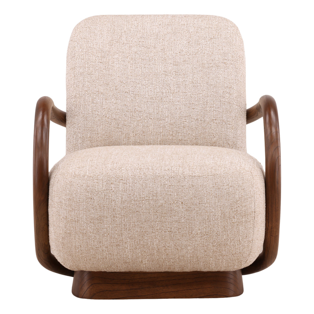 Tweed Fabric and Mindi Wood Lounge Chair