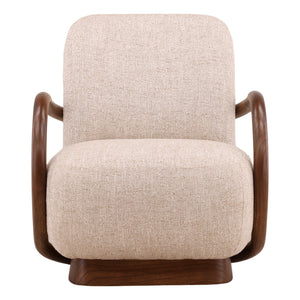 Tweed Fabric and Mindi Wood Lounge Chair