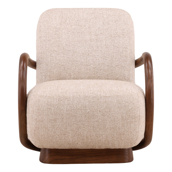 Tweed Fabric and Mindi Wood Lounge Chair
