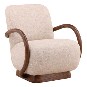 Tweed Fabric and Mindi Wood Lounge Chair
