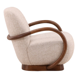 Tweed Fabric and Mindi Wood Lounge Chair
