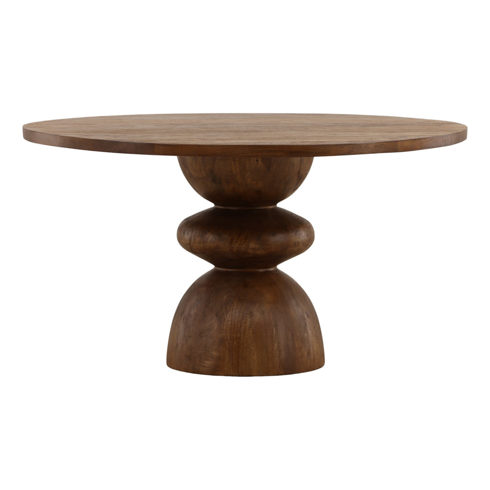 Mango Wood Dining Table with Sculptural Base - Brown