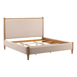 King Sized Boucle Fabric and Rubberwood Bed - Cream and Natural