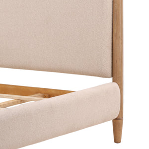 King Sized Boucle Fabric and Rubberwood Bed - Cream and Natural