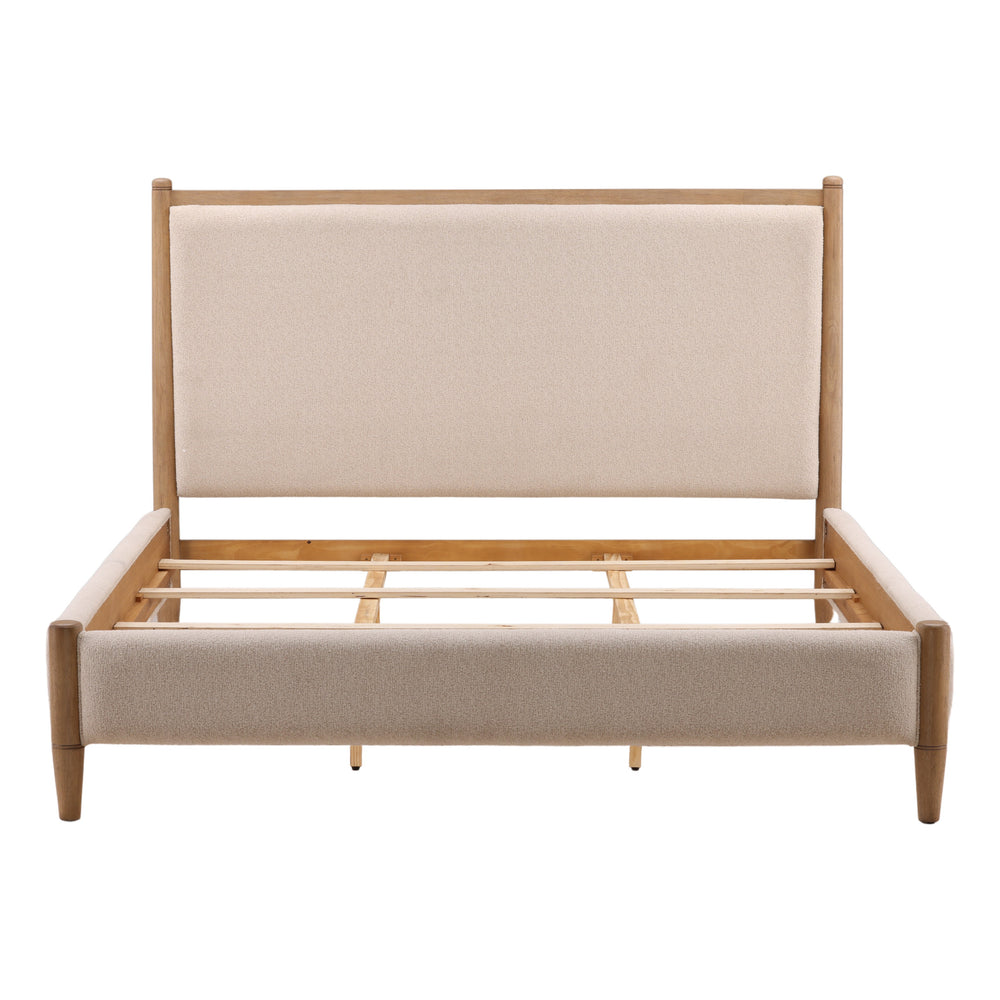King Sized Boucle Fabric and Rubberwood Bed - Cream and Natural