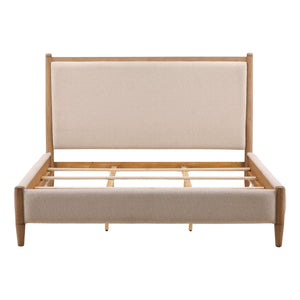 King Sized Boucle Fabric and Rubberwood Bed - Cream and Natural