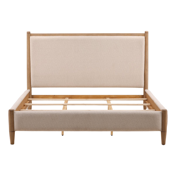 King Sized Boucle Fabric and Rubberwood Bed - Cream and Natural