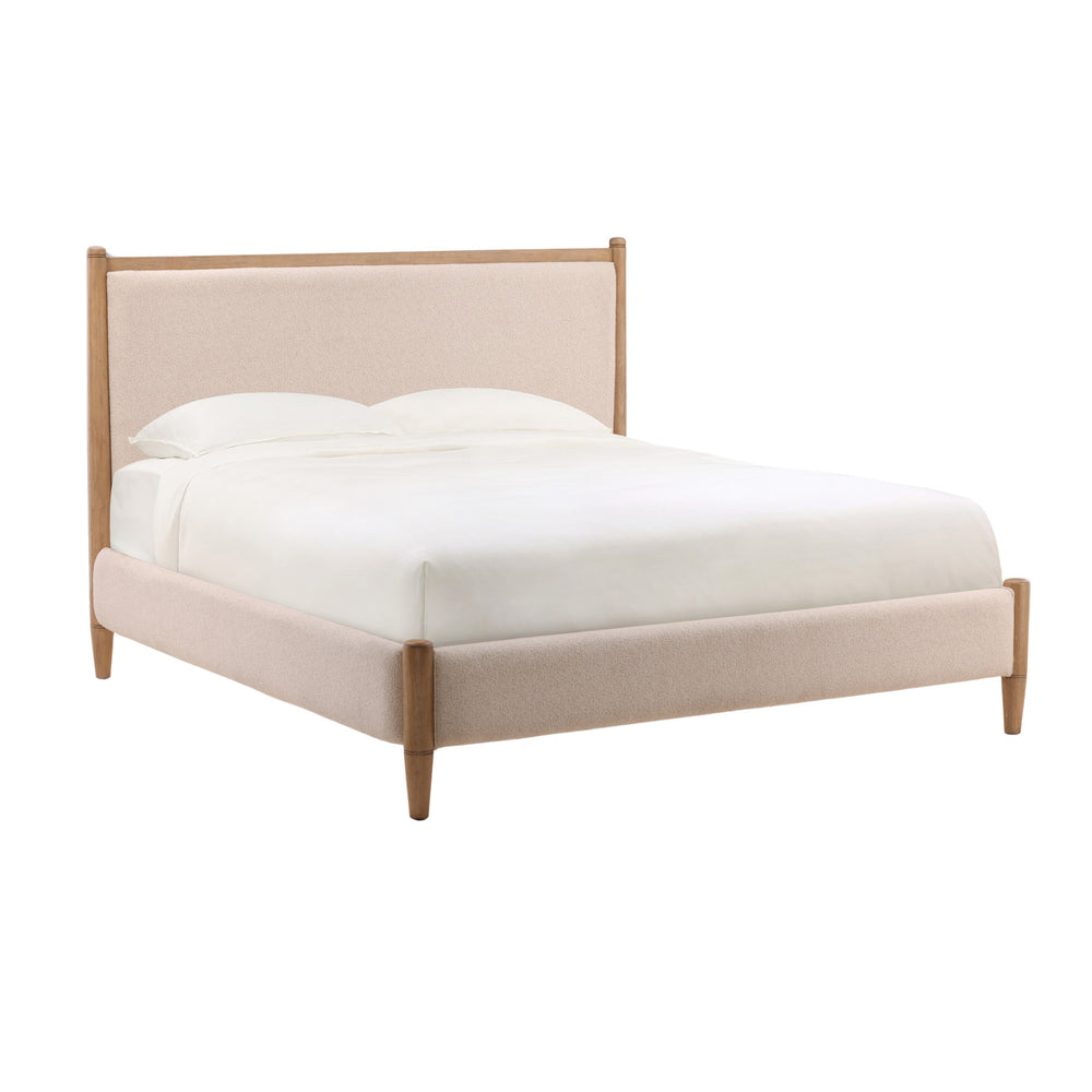 King Sized Boucle Fabric and Rubberwood Bed - Cream and Natural