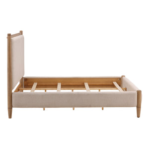 King Sized Boucle Fabric and Rubberwood Bed - Cream and Natural