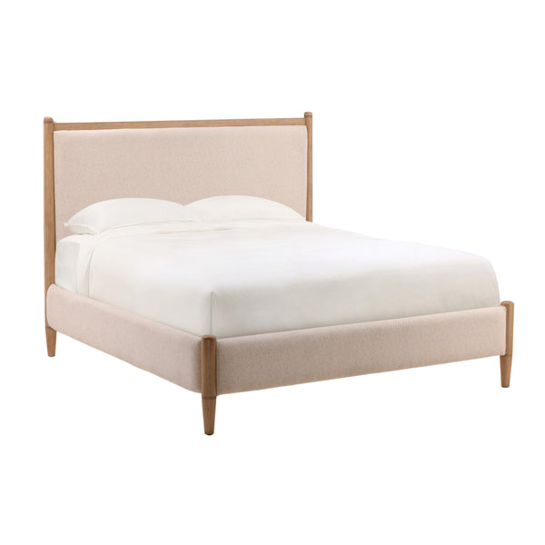 Queen Sized Boucle Fabric and Rubberwood Bed - Cream and Natural
