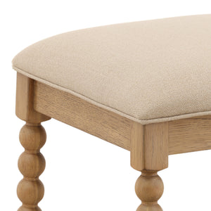 Basketweave Fabric and Oak Counter Stool - Beige