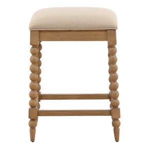 Basketweave Fabric and Oak Counter Stool - Beige