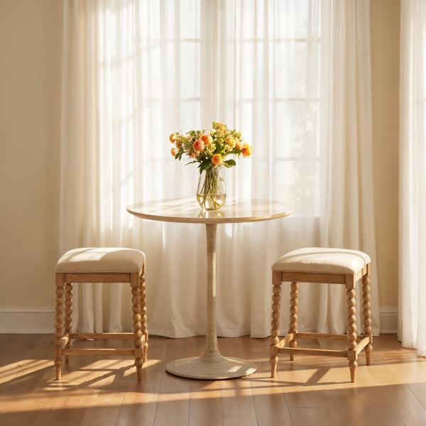 Basketweave Fabric and Oak Counter Stool - Beige