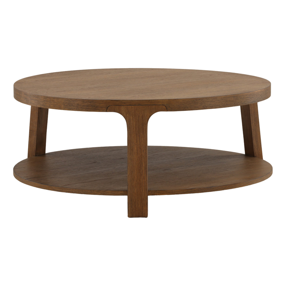 Round Oak Coffee Table - Brown