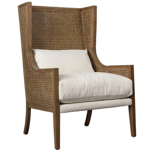 Oak and Rattan High-Back Occasional Chair
