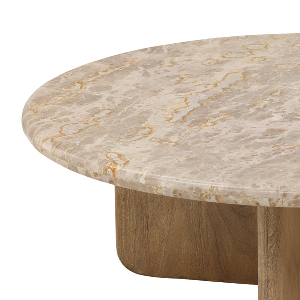 Round Tendu Marble and Mango Wood Coffee Table