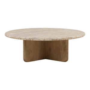 Round Tendu Marble and Mango Wood Coffee Table