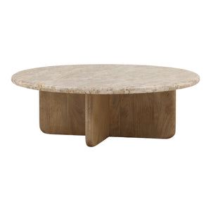 Round Tendu Marble and Mango Wood Coffee Table