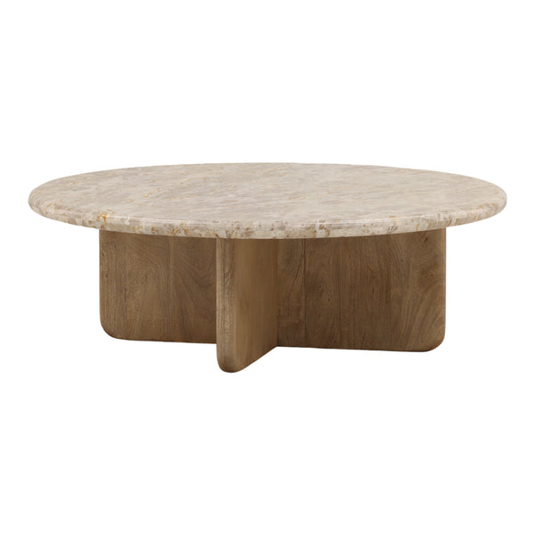 Round Tendu Marble and Mango Wood Coffee Table
