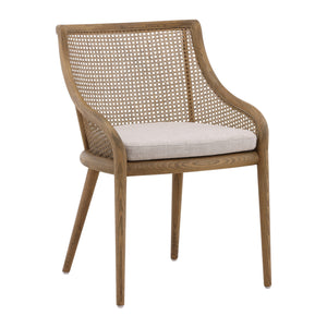 Ash Wood with Rattan and Linen Upholstered Dining Chair