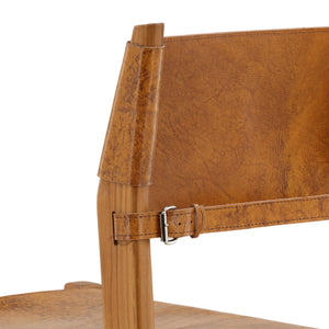 Leather and Teak Wood Counter Stool - Antique Light Brown