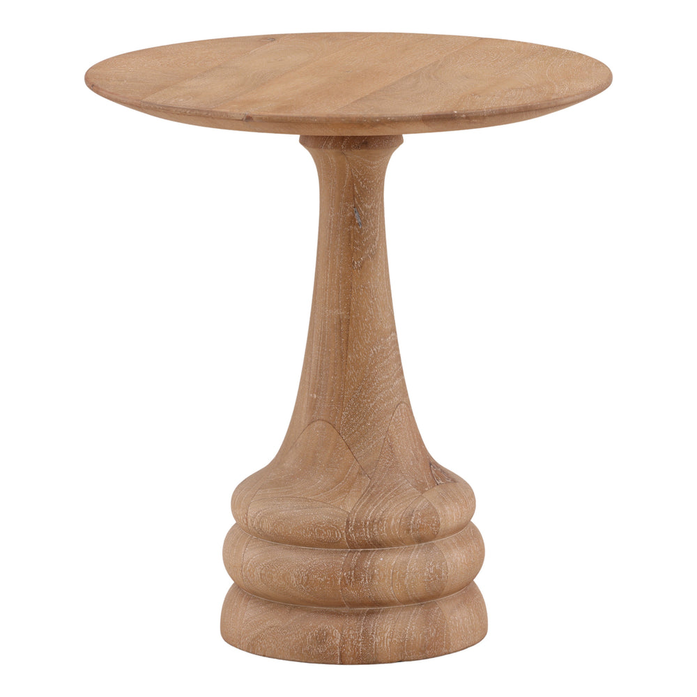 Mango Wood Side Table with Turned Base - Light Natural