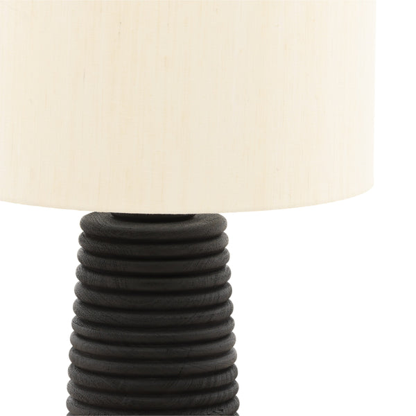 Black Mango Wood Table Lamp with Silk Shade