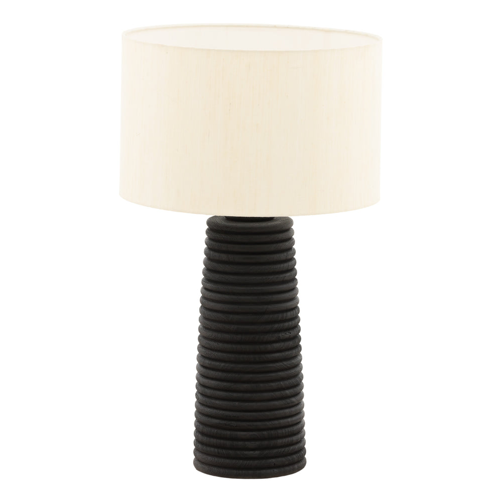 Black Mango Wood Table Lamp with Silk Shade