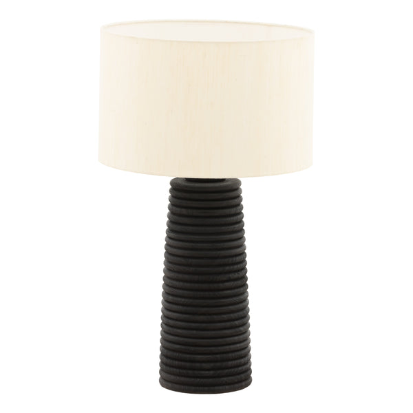 Black Mango Wood Table Lamp with Silk Shade